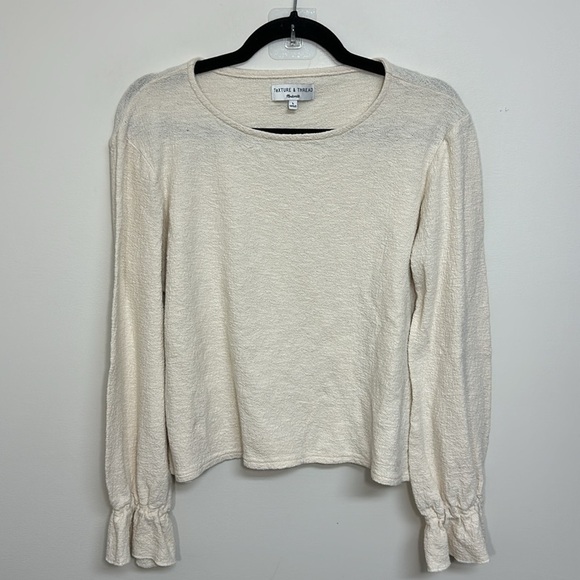 Madewell Texture & Thread Ruffle-Cuff Top Cream Large - Picture 2 of 6